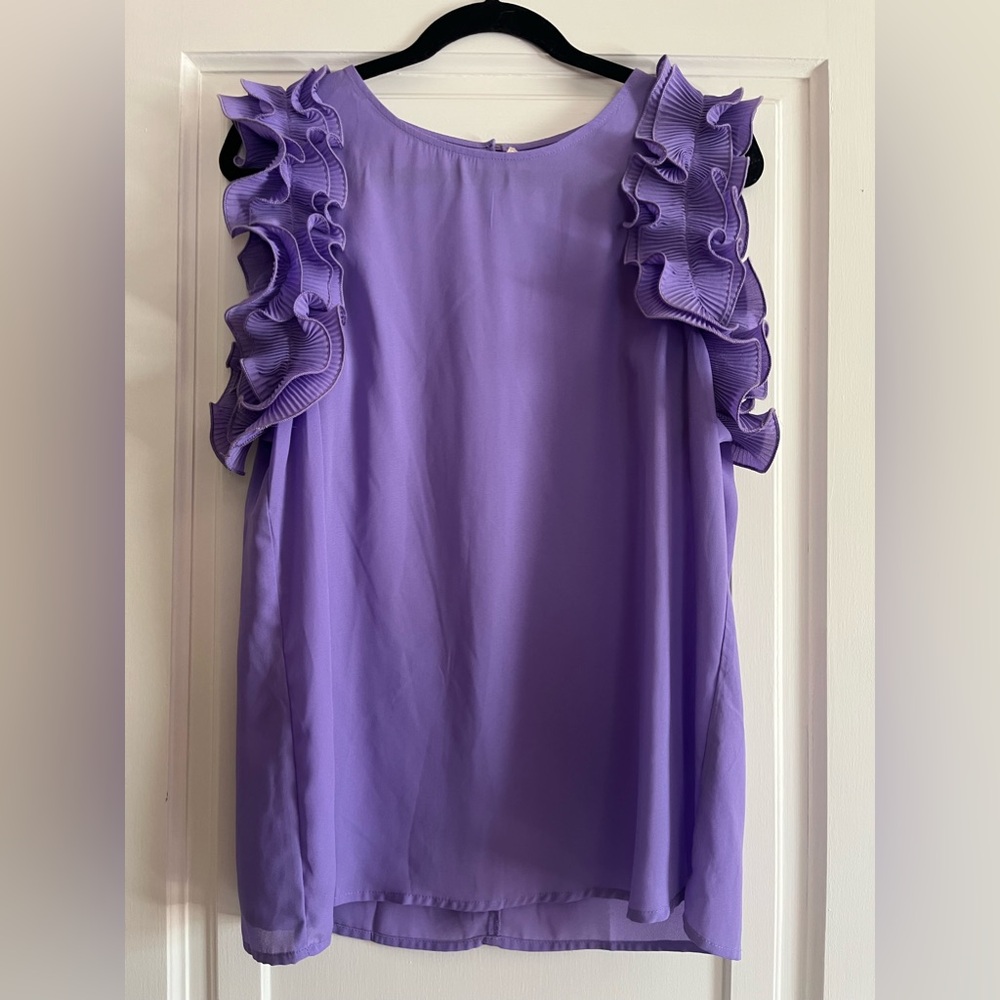 NWOT Vine & Love Lilac Ruffle Blouse, Size L